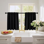 PONY DANCE Black Kitchen Curtains Over Sink 24 inch Long for Small Windows, Black Out RV Bunk Panels, Solid Half Window Short Drapes Tiers for Bathroom Camper, Width 29 x Length 24 inches, 2 Panels
