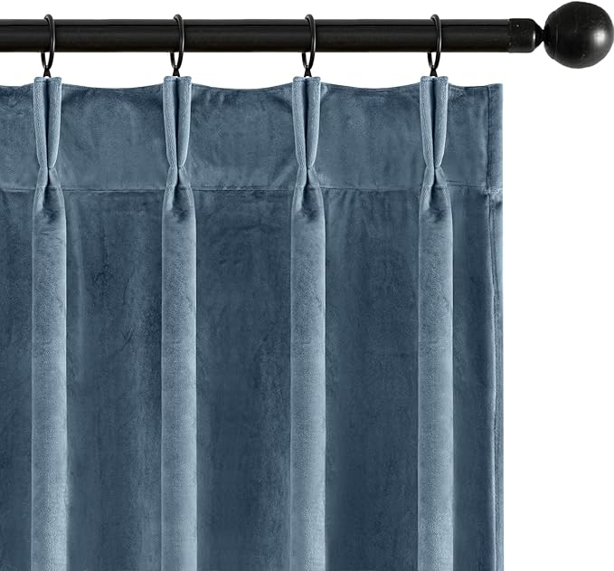 MIULEE Stone Blue Velvet Curtains 84 inches Long, Pinch Pleated Blackout Drapes with Hooks, Thermal Insulated Pinch Pleat Panels for Bedroom Living Room, 2 Panels