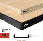 U-Shape Edge Banding, 0.8 inch x 40ft Edge TPE Self Adhesive Veneer Edging Trim Flexible Edge Protector, Strip for Countertop Cabinets Table Restoration Shelves, Black