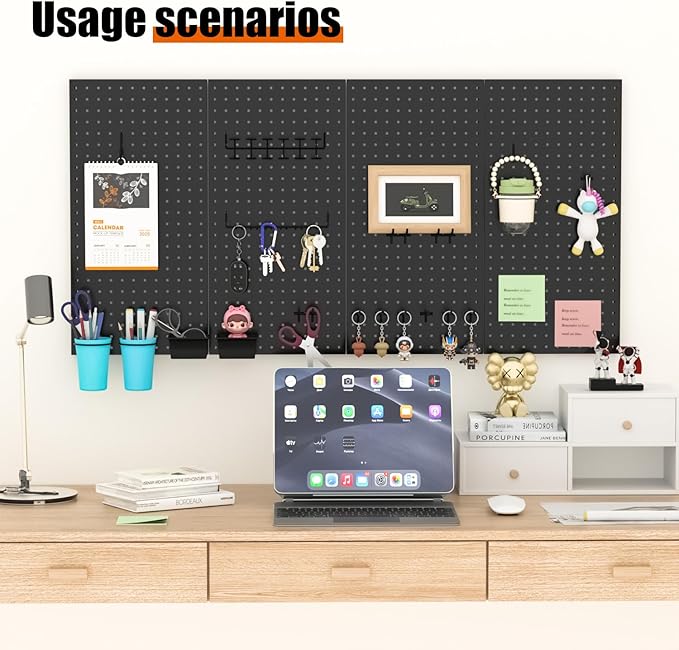 4 PCS - 12" W x 24" H x 0.78" D Metal Pegboard Wall Organizer, Compatible with All 1/8" and 1/4" Hooks, Suitable for Wall Home, Garage Tool Storage, Office Organization, Craft Room, Kitchen