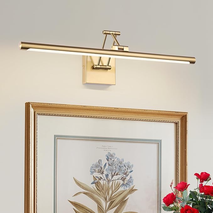 Brass Picture Light for Painting LED Gold Art Light Hard-Wired Picture Frame Lights 24 Inch Gallery Wall Light Modern Painting Lamps with Adjustable Swing Arm Display Lamp for Wall Artwork Warm White