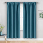 JIUZHEN Blackout Curtains for Bedroom– Thermal Insulated,Noise Reducing Room Darkening Rod Pocket Curtains for Living Room, Set of 2 Panels with Tiebacks, 42 x 72 inch Long, Stone Blue