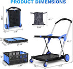 Collapsible Shopping Cart with Wheels, 2 Storage Crates & 1 Storage Bag, 200 lbs Capacity Multi Use Functional Grocery Cart, Space-Saving Design for Home/Office/Picnic