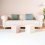 B FSOBEIIALEO Small Storage Ottoman Cube Sherpa Ottomans Foot Rest, Foldable Boucle Ottoman, Faux Teddy Fur, Pink 12.6"x12.6"x12.6"