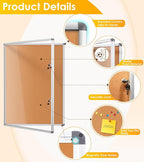 SWANCROWN Enclosed Bulletin Board 48x36 in, Tamperproof Lockable Cork Board Wall Display Case with 2 Locks for Office School Home, Aluminum Frame