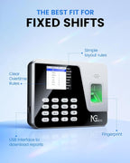 NGTeco Standalone Time Clock, Fingerprint & PIN Time Clocks for Employees Small Business Without WiFi & Software, Clock in and Out Machine for Employees, No Monthly Fee