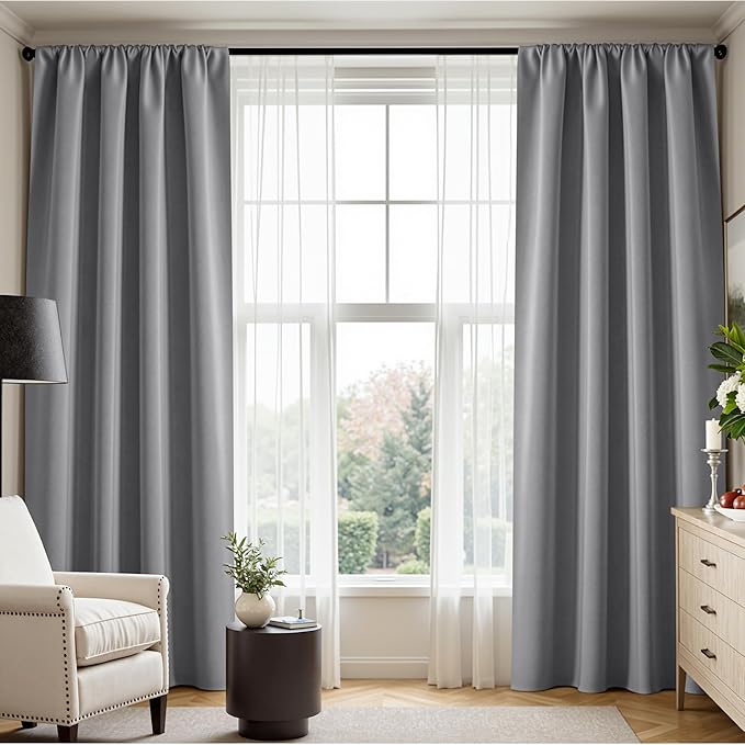 PONY DANCE Silver Grey Bedroom Curtains Room Darkening, Thermal Insulated Privacy Living Room Curtains Bathroom Window Drapes with Rod Pocket Design, W 42 x L 80 inch, Set of 2