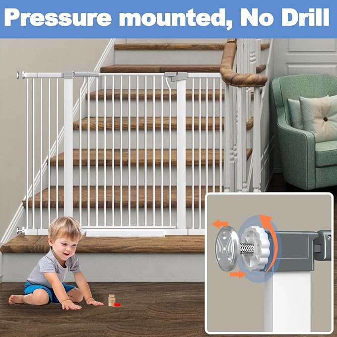72.2"-76.7" Extra Wide Baby Gate, 40.5" Tall Dog Gate Indoor,Walk Through Pet Gates for Doorways Kitchen No Drilling Auto Close Pressure Mounted Safety Child Toddler Gate, White