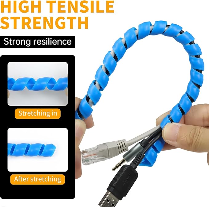 Spiral Cable Wrap, 16.4ft, 33ft Wire Protection Sleeve Cover Cable Organizer Pipe Flexible Spiral Wrap Winding Tube Prevent Cat from Chewing Cables (Blue, 10mm (3/8")-16.4ft)