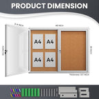 48"x36" Lockable Enclosed Bulletin Board, Outdoor Cork Weather-Resistant Aluminum Frame Notice Board, Wall Mounted Display Case Acrylic Doors for School,Office,Silver Frame w/Cork