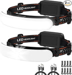 Rechargeable Headlamp High Lumen, 230° Wide Beam 1800 Lumen Super Bright Head Lamp, 6 Modes Head Lights for Forehead, 90° Rotatable Headlight, LED Headlamps for Adults Mechanic Hardhat Camping (2Pack)
