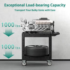 Heavy Duty Utility Rolling Tool Cart, 550 lbs Capacity Plastic Rolling Carts with 360°Swivel Wheels, 40 x 17 Inch Service Cart, 2 Shelf Work Cart for Warehouse,Garage, Cleaning, Black
