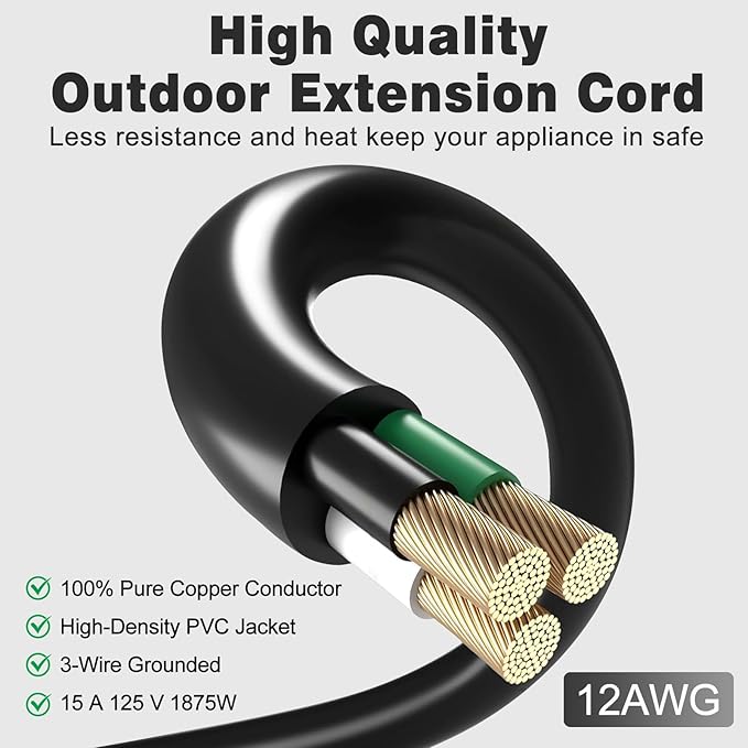 3FT 2 Pack 12 Gauge 3 Outlet Outdoor Extension Cord 12/3 Heavy Duty SJTW Power Cord 3 Way Waterproof Power Cable 3 Prong Grounded with Light 12AWG 15Amp 1875W ETL Listed
