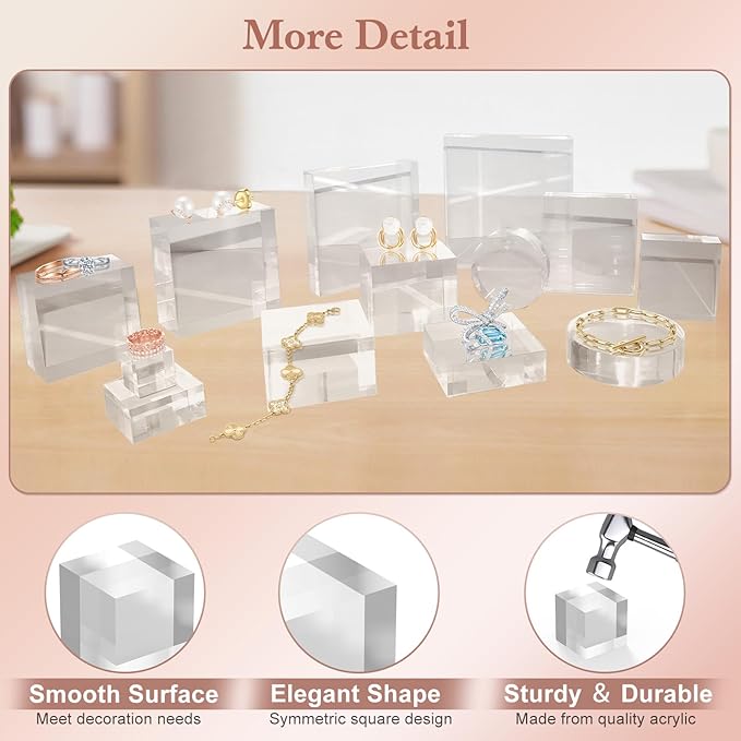 Acrylic Base 20 Pieces Acrylic Blocks for Display 1 X 1 X 1 Inch Square Riser Display Stands Trophy Base Pedestal Stands Clear Cube for Trophy Jewelry Props Food Party Crafts