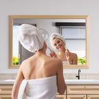 Amorho Bathroom Mirror for Wall, 48X32 Inch Oak Wood Grain Metal Framed Mirror, Anti-Rust, Hang Horizontally/Vertically, Suitable for Vanity, Bedroom, Farmhouse, Bathroom