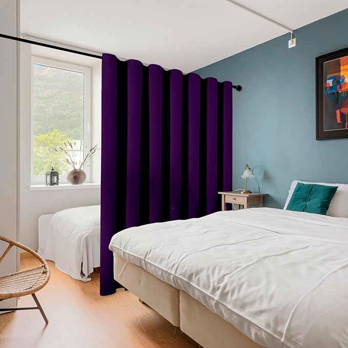 ChrisDowa Room Divider Curtain 96 Inches Long, Wide Blackout Sliding Door Curtain for Bedroom, Room Darkening Privacy Window Curtain for Patio Door (1 Panel Set, Royal Purple, 100 x 96 Inch)