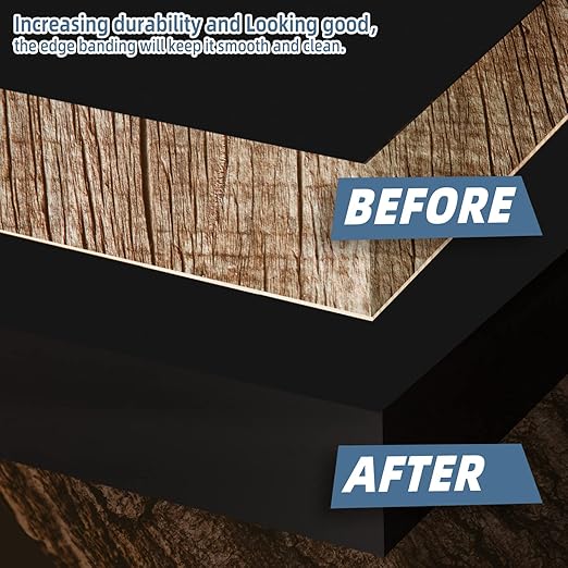 Melamine Edge Banding, 1/2 inch x 500ft Roll of Veneer Black Edge Banding Pre-glued, Real Wood Tape for Cabinet Repair and Furniture Restoration