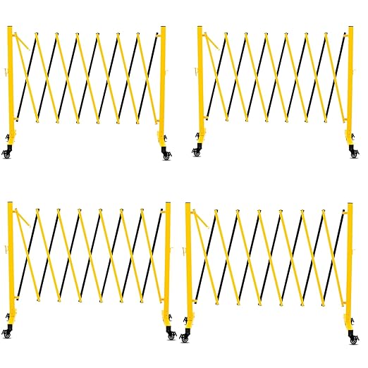 11 Traffic Barricade with Casters, Metal Expandable Barricade, Folding Security Gate, Retractable Fence Outdoor Barricade Fence for Construction Area, Traffic Control（4 Pack)