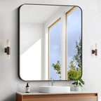 FORBATH Black Bathroom Mirror 40 x 48 Inch, Rectangular Vanity Mirror Wall Rounded Corner Metal Framed Bathroom Mirror for Living Room Bedroom Entryway Decor (Horizontal/Vertical)