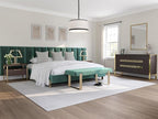 VANT Upholstered Bed Bench - Velvet Emerald Green - Matte Black - Contemporary Modern, Bedroom Bench Seat, Hallway, or Entryway