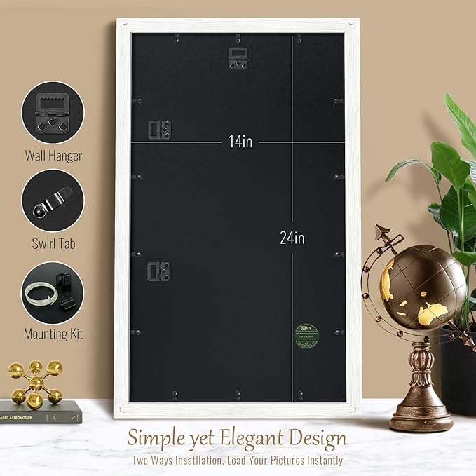 VCK 14x24 Picture Frame Set of 5,Exclusive White Woodgrain Poster Frame with Polished Plexiglass, Wall Hanging