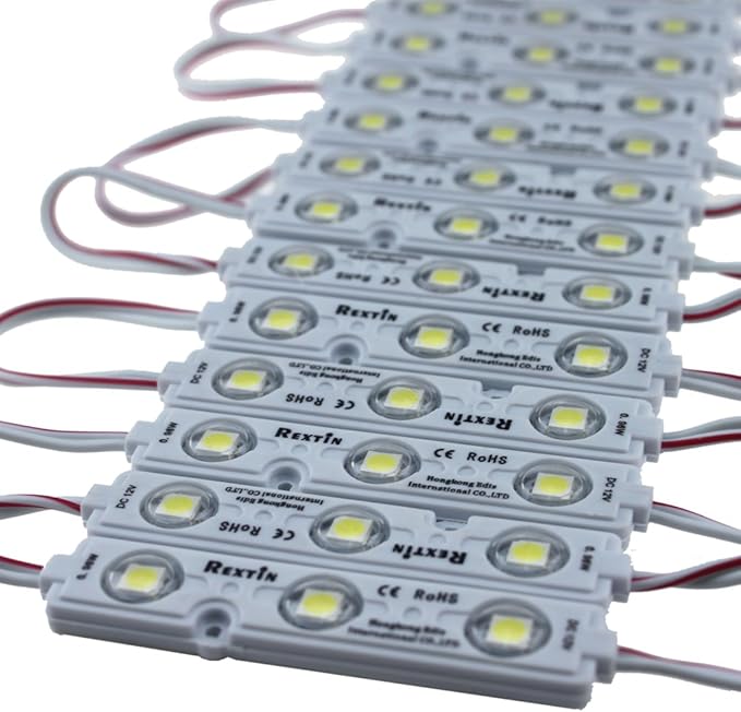 REXTiN Super Bright 200pcs 3 LED Module Green 5050 SMD 66-72LM Each Module Waterproof Decorative Light for Letter Sign Advertising Signs with Tape Adhesive Backside