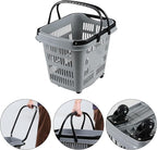 4 PCS Plastic Shopping Baskets with Wheels and Handles, 50 L Portable Rolling Shopping Basket Cart for Supermarkets and Retail Stores, Gray