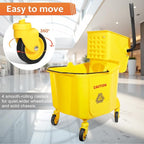 38 Qt Commercial Mop Bucket with Side Press Wringer on Wheels,Yellow Industrial Mops and Bucket Set for Floor Cleaning,Including 1 Industrial Mop and Wet Floor Caution Sign,Beyoco