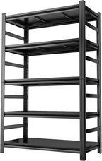 Garage Shelving Units, Heavy Duty 5-Tier Storage Shelves, Metal Adjustable Storage Rack, Steel Shelves, 2750 lbs Capacity, Industrial Shelving for Heavy Tools (Black, 24"Dx47"Wx88"H, 5-tier)