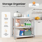 3 Tier Stainless Steel Shelves Heavy Duty Storage Rack Adjustable Kitchen Shelving Organizer with Strong Load Bearing for Garage Bathroom Office and Industrial Use