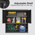 GREATMEET 31" H Metal Garage Storage Cabinets with Doors and Shelves, Lockable Storage Cabinet with Lock, Black Hanging Cabinets for Wall, Wall Mount Cabinet for Utility Room