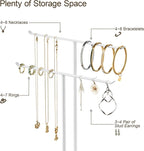 pickpiff Necklace Holder Jewelry Organizer Stand – 2‑Tier T‑Bar Jewelry Display Tree with Tray for Countertop Necklace Bracelet Earring Storage, Vanity Dresser Bathroom Sink, White