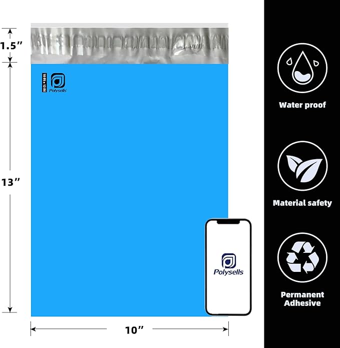 POLYSELLS 2000 pcs 10x13 Inches Blue Poly Mailers Shipping Envelopes, Strong Adhesive Sealing, Waterproof, and Tear-resistant Postal Mailing Bags for Clothing, Books, and Accessories