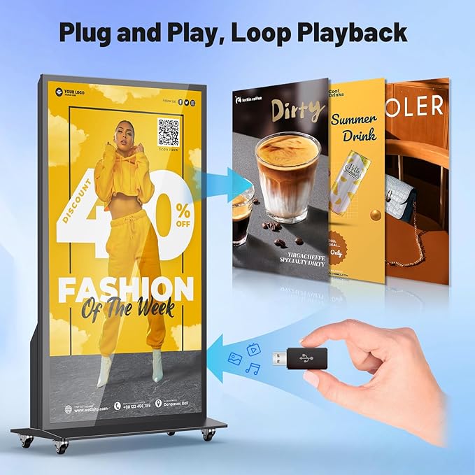 75 Inch Full Screen Indoor Floor Stand Digital Signage Digital Kiosks With Android System Lcd Poster Display With WiFi HDMI/USB Input Auto Media Player