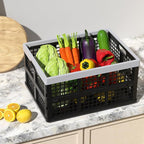 30L Large Plastic Folding Storage Crates, Collapsible Crates for Storage, Pack of 3 (Black)