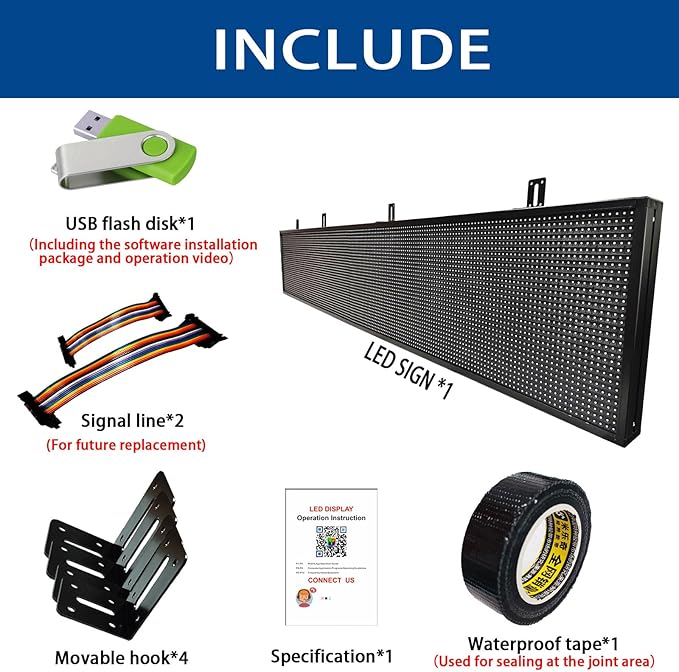 HS ProgrammableLed Sign , Outdoor Digital Scrolling Open Neon Signs, Electronic Message Display Screen Banner Board Large Waterproof for Business Store Advertising Window Public , Full Color High Brightness P10 77’’x14’’, WIFI control Custom Text