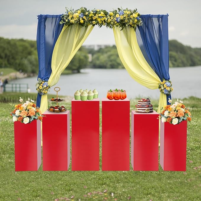 Eapmic Pedestal Stands for Party, Cake Pedestal Stand, Dessert Table Display Plinth Pillars, Sculpture Display Column Decoration Cube for Wedding Birthday (Red, Square-6Pcs(31.49"+25.59"+23.62"))