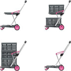 CLAX® The Original | Made in Germany | Multi use Functional Collapsible Carts | Mobile Folding Trolley | Shopping Cart with Storage Crate (Pink)