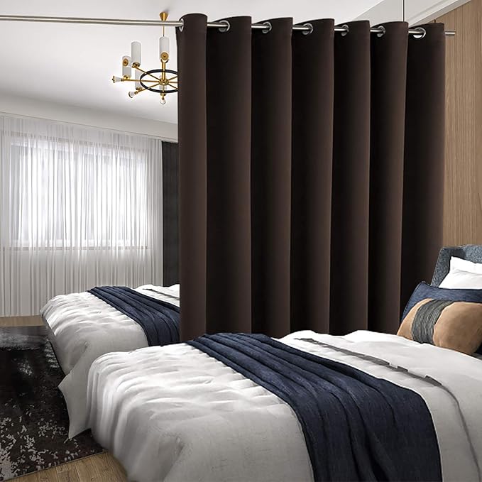 BGment Brown Sliding Door Curtain 120 Inch Long - Wide Room Darkening Room Divider Curtain for Bedroom Privacy Themral Insulated Grommet Room Separator Drape, 1 Panel, 100 X 120
