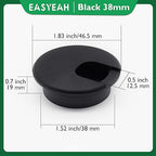 5 Pcs Desk Grommet 1-1/2" / 38 mm, Desk Cord Hole Cover, Cable Grommet ABS Plastic, Desk Hole Grommet for Home & Office Pc, Detachable Cable Cord Organizer-Black