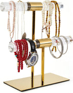 Display Stand Acrylic Jewelry Towers - Stainless Steel Long Necklaces Stand 2-Tier Crystal Tabletop Jewelry Organizer Home Decor for Store Boutique Vendors