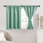 JIUZHEN Short Blackout Curtains for Small Window - Cafe Room Darkening Privacy Energy Saving Half Window Curtains Tiers for Bathroom,Kitchen, W 42 x L 36, Set of 2 Panels with Tiebacks,Sage Green