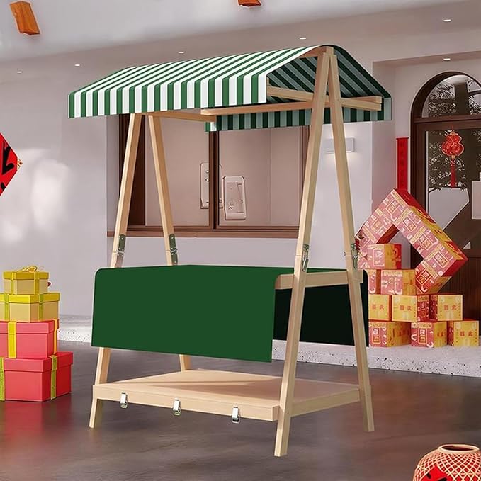 Movable Stall Display Stand, Foldable Vending Stand Kiosk Display Trolley with Canopy, Portable Food Cart, for Selling Snacks/Sweets/Toys, Multiple Colors(Dark Green B,140 * 190cm)