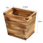 VERGOODR Grey Farmhouse Style Torched Wood Trash Can Waste Bin with Decorative Metal Brackets Trash Can for Bedroom,Living Room, Bathroom & Office (Brown)