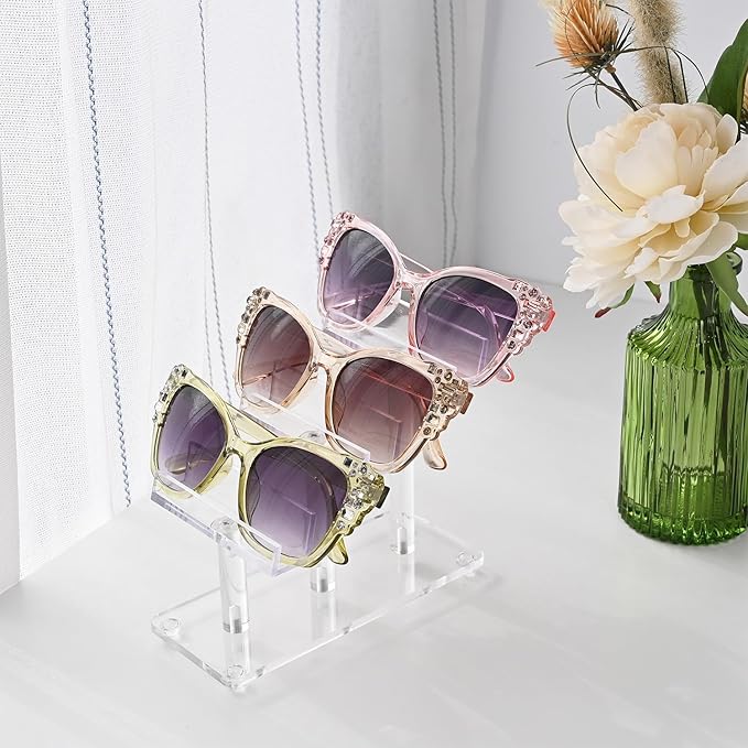 MOOCA 2 Pcs Set, 3 Tier Premium Acrylic Eyewear Display Stand, Sunglasses Rack Holder, Sunglasses Stand, Eyewear Organizer for Eyeglasses, 5 in H