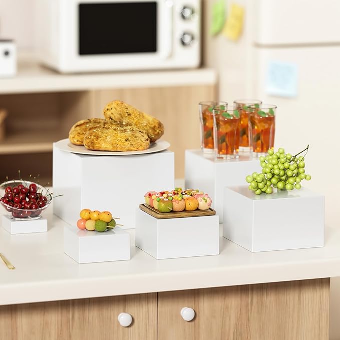 6 Pcs White Acrylic Boxes for Display as Buffet Risers and Stands, Food Risers for Party, Table, including 8", 7", 6", 5", 4", 3" (Small, 6Pcs, White)