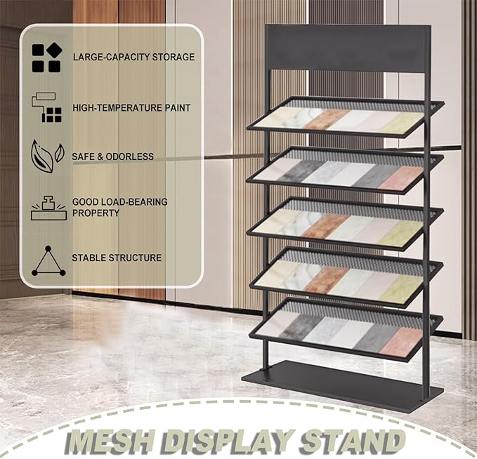 5-tier Floor Tile Display Stand, Retail Display Rack for Tile, Building Material Swatch Sample Storage Holder for Exhibition Hall Trade Show Vendor Events(Black, Height-59in)