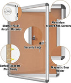 Mifuro 26"x20" Enclosed Bulletin Board, Lockable Weather-Resistant Aluminum Cork Noticeboard for School & Office, Silver Frame w/Cork