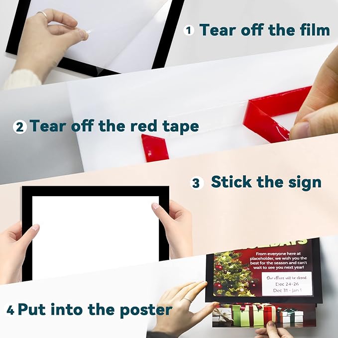 8.5" x 11" Acrylic Sign Holder Wall Mount, Plastic Magnetic Display Frame With Tape,Clear Plexiglass Self-adhesive Plastic Display Frame, Door/Window Sign Holder 3 pack No Drilling