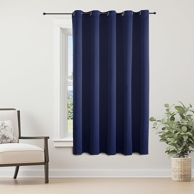 ChrisDowa Blackout Curtains 70 inches Wide for Bedroom - Extra Wide Grommet Thermal Insulated Room Darkening Curtains for Living Room (1 Panel, Navy Blue, 70 x 63 Inch)